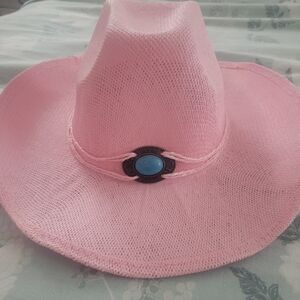 Stylish Pink Straw Western Hat with Turquoise Accent